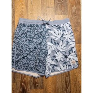 Panama Jack Mens Swim Trunks XL Blue White Botanical Floral Print Board Shorts